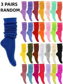 1/3/6/10双装随机糖果色女士秋冬宽松针织袜，舒适保暖透气，时尚百搭，是远足、返校、万圣节和圣诞节的完美礼物，温暖舒适。 - 彩色 - 查看 13