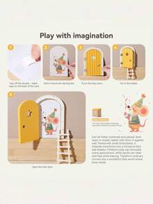 儿童房装饰、女孩卧室配件、婴儿房装饰、木制卡通仙女门、迷你梯子装饰、仙女门挂饰、彩色爱心仙女门、家居装饰、拍照道具、圣诞节、万圣节、生日礼物、万圣节、圣诞节活动及派对用品 - 黃色 - 查看 6