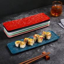 Japanese Sushi Plate, Creative Stone Texture Long Rectangular Plate, Plastic Serving Tray For Home Use, Snacks, Desserts, Salads