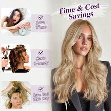 FESHFEN Clip-In Extensions, 50 Cm Wavy Clip-In Hair Extensions Blonde For Women, 5 Pieces, Natural Hair Extensions, Synthetic Hairpiece, Hair Extensions - Medium blonde with highlights - 查看 4