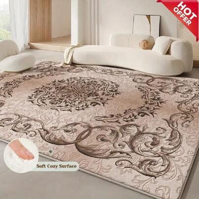 这款高端（850克/平方米）粉色现代简约风格/天鹅绒材质大面积地毯，采用高密度厚实材料制成。饰以个性化几何图案设计，这款奢华地毯可完美搭配各种家居装饰风格。