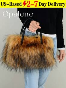 Furry Shoulder Bag For Women, Fuzzy Faux Fur Large Tote Handbag, Cute Soft Fluffy Purse Shoulder Crossbody Bag, Lightweight Puffy Hobo Bag With Compartments, Quilted Shoulder Bag, Winter Faux Fur Bag, Fuzzy Purses And Handbags - Multicolor - View 2