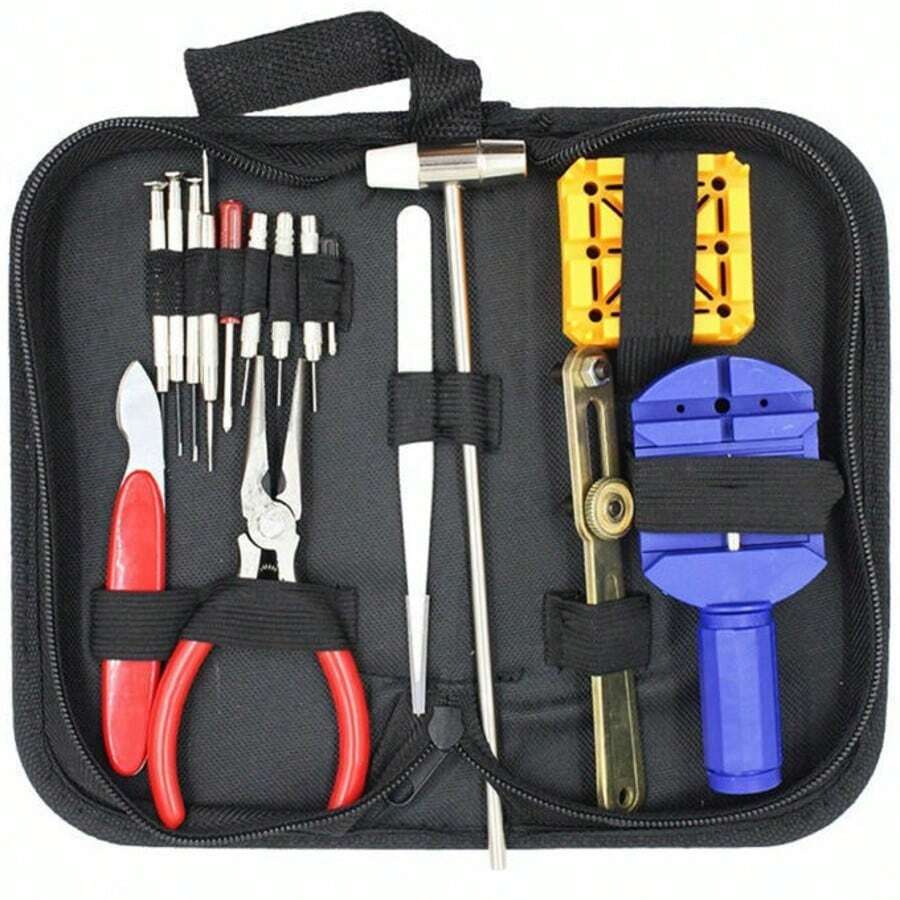 16pcs Professional Watch Repair Kit Spring Bar Watch Band Link Remover Set With Back Opener Watchmaker Tools Watch Battery Bracelet Sizing Adjustment - 黑色 - 查看 1