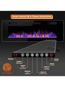 60''Electric Fireplace Inserts Ultra-Thin 750/1500W Linear Electric Fireplace Heater Wall Mounted Or Recessed Fireplace Electric With Adjustable Multicolor Flame, Silent Operation, Remote Control Included - 60inch - View 3