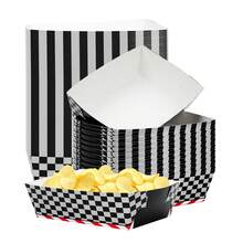 10pcs/20pcs/50pcs Racing Car Party Paper Food Trays Black And White Checkered Paper Trays Nacho Boats Plates Game Day Serveware Bulk Race Themed Food Tray Snack Party Baskets Supplies For Race Theme Birthday Babe Shower Party Supplies - Black and White - View 2
