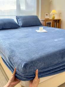 3 件海军蓝柔软舒适水晶天鹅绒床单套件（1 件床笠 + 2 件枕套），可机洗，适合卧室和客房，四季皆宜