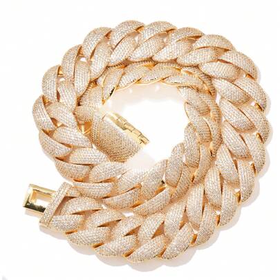 1pc 24mm Fully Iced Out Solid Cuban Link Necklace, Oversized Personalized Necklace & Bracelet For Men, Hip Hop Style