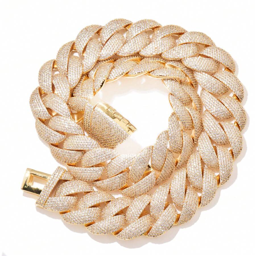 1pc 24mm Fully Iced Out Solid Cuban Link Necklace, Oversized Personalized Necklace & Bracelet For Men, Hip Hop Style - 24mm - 查看 1