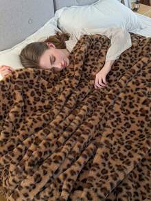 1 Peça Cobertor Felpudo Estampado de Onça de Dupla Camada - Macio, Quente, Elegante, Adequado para Todas as Estações | Ótimo para Sofá, Decoração Doméstica, Viagem ou Uso no Escritório, Acessório de Decoração Doméstica | Design de Estampa Animal | Manta Jacquard Tricotada