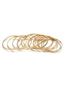 13pcs Elegant Multilayer Rhinestone Inlaid Gold Bracelet Set, Suitable For Women's Daily Wear And Gatherings, Great Gift