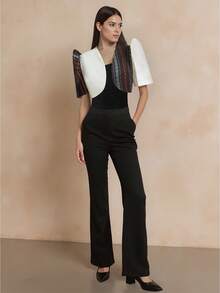 Amyenjoylife Modern Philippine Style Summer Elegant Puff Sleeve Splice Cardigan Top Bolero Philippine Women Clothing, Champagne Top - Champagne - View 3