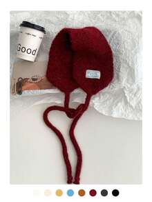 复古贴花针织耳罩，保暖耳罩，多功能甜美系带耳套，时尚耳罩，秋冬季女士耳罩，装饰围巾配饰 白色耳罩