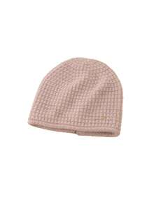 1 pieza Gorro de punto de corte holgado unisex con decoración de lazo de metal, suave y cálido, adecuado para exteriores, caminatas, uso diario en otoño/invierno