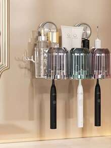 New Ins-Style Minimalist Large Capacity Suction Cup Toothbrush Holder, Bathroom Toothbrush Cup Wall Mount Storage Organizer, No Drilling Required