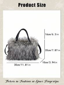 Furry Shoulder Bag For Women, Fuzzy Faux Fur Large Tote Handbag, Cute Soft Fluffy Purse Shoulder Crossbody Bag, Lightweight Puffy Hobo Bag With Compartments, Quilted Shoulder Bag, Winter Faux Fur Bag, Fuzzy Purses And Handbags - Multicolor - View 6