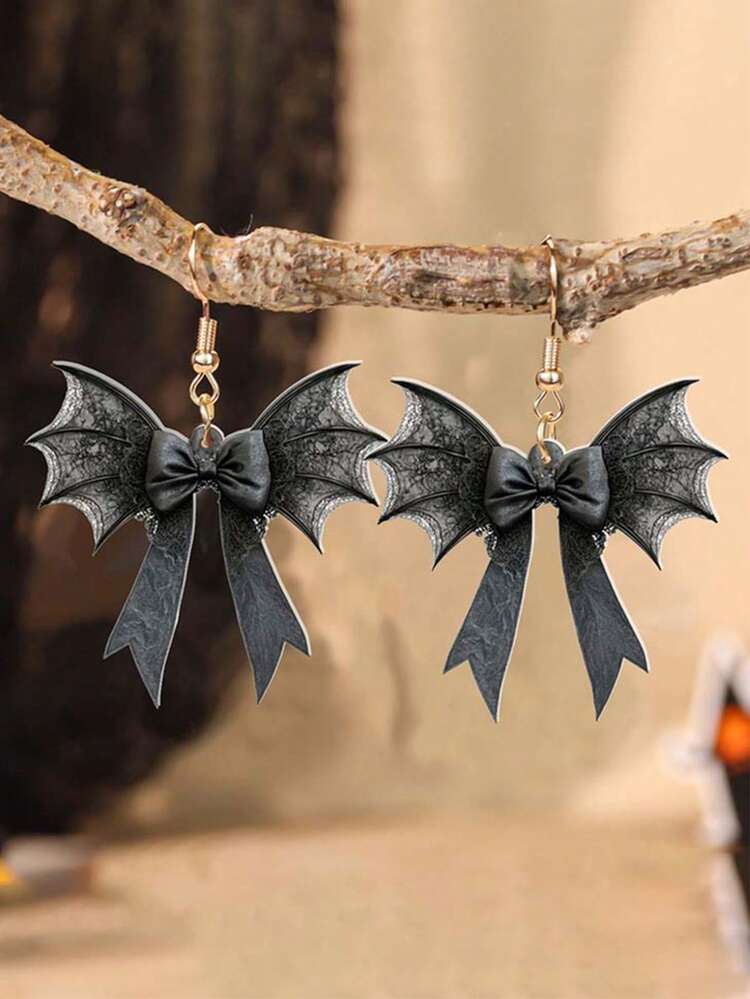 1 Pair Gothic Style Acrylic Evil Bow Dangle Earrings - Red - View 1