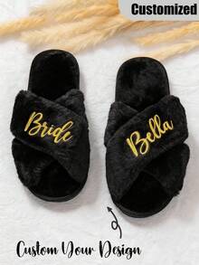 Custom Bride Slippers, Fluffy Bridesmaid Slippers, Bride Slipper Personalized, Christmas Party Gift, Fluffy Slippers, Birthday Gift, Mother's Day Gift Mother's Day Graduation, Multi-Functional, Adjustable, Durable, Ornamental, Reusable