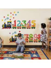 1 张彩色数字火车墙贴，带 1-10 位数字、卡通儿童、星星和云朵，可移除幼儿园贴纸，适用于教室儿童房装饰，易于粘贴，教育数学学习艺术，万圣节圣诞礼物，撕下并粘贴墙壁艺术 - 彩色 - 查看 5