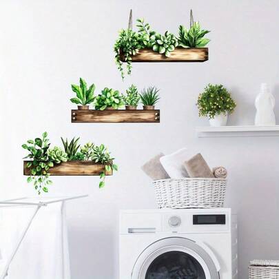 创意植物逼真盆栽架子墙贴卧室浴室客厅家居背景墙装饰美化自粘贴纸房间装饰墙贴贴纸家居装饰