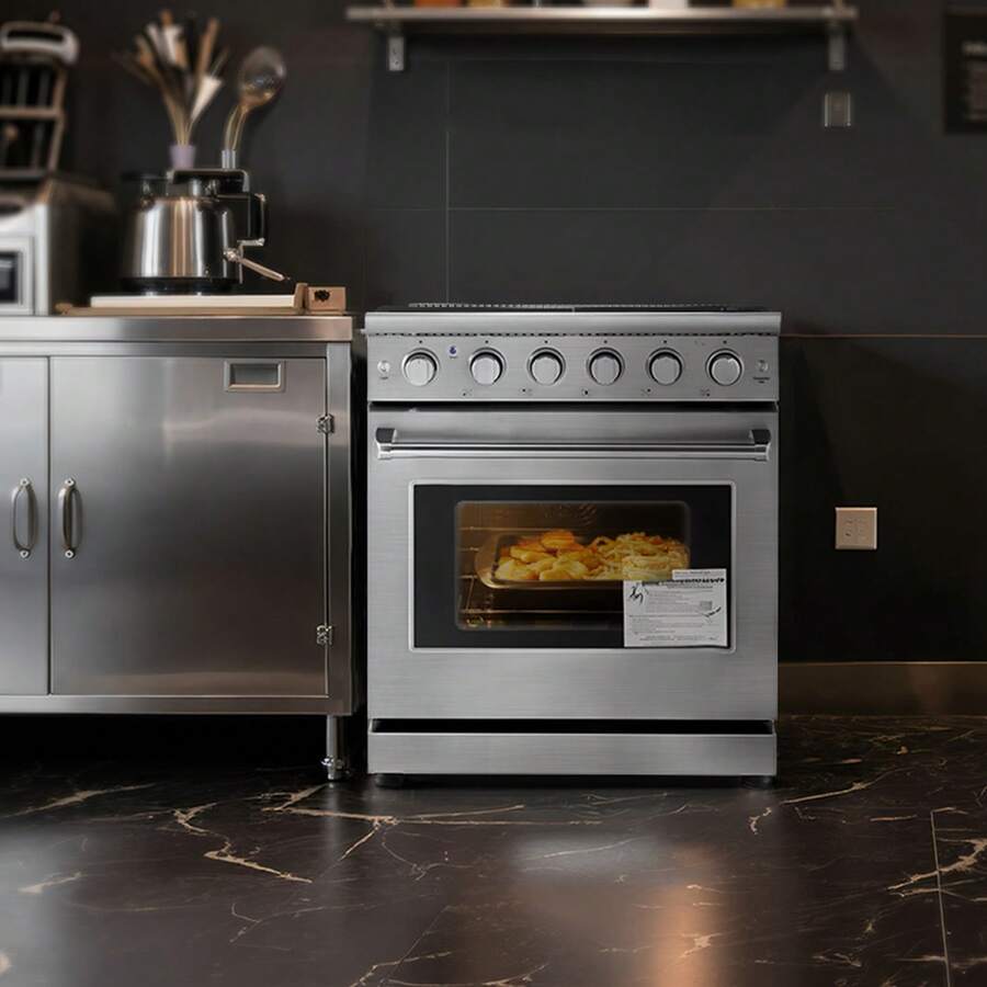 Gas Range Oven, 30 Inches Width, Freestanding Stainless Steel Stove And Oven With 5 Sealed Cooktop Burners, Easy Reach Racks, Storage Drawer, 4.8 Cu. Ft. Capacity, For Apartment, Home, Kitchen - 30-inch Ovens (5 Units) - View 1