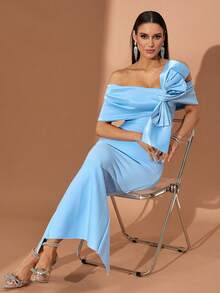 Sparkling Patchwork Star Party Elegant Sexy High Slit Embroidered Ruffle/Ruffle Hem Wedding Dress - Blue - View 5
