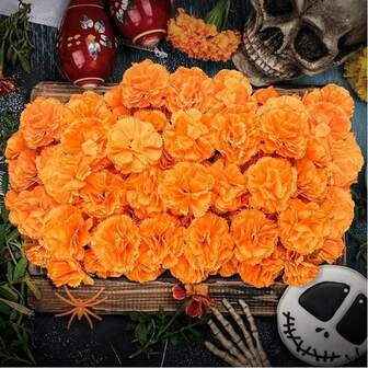 10/15/25/35/50pcs Artificial Carnation Flower Head, Simulated Marigold Flower Multi-Layer Wreath, Suitable For Wedding, Party, Shower Decoration, Halloween, Christmas, Indoor And Outdoor Flower Decoration Home Decor Room Decor Halloween Decor