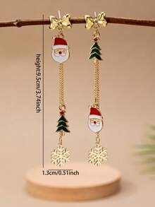 1 Pair Asymmetric Christmas Dangle Earring, Enameled Santa Christmas Tree Snowflake Drop Earrings, 2025 Winter Holiday Festive Jewelry Accessories Gift For Women&Girls
