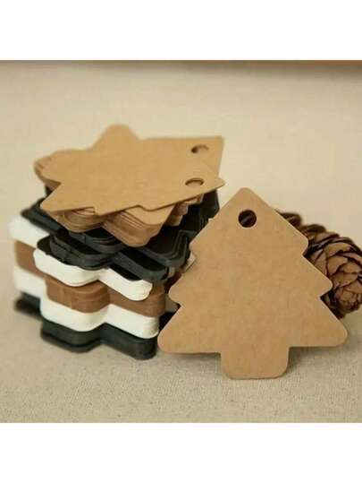 50个/包、100个/包圣诞树装饰标签、圣诞礼物标签、DIY牛皮纸空白吊牌，非常适合圣诞派对、蛋糕标签、礼品标签、服装标签、纸质标签、价格标签