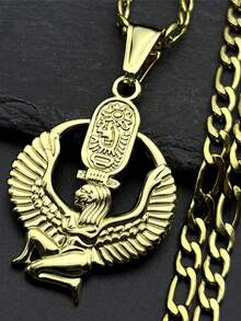 男士不锈钢金色神秘椭圆形安卡吊坠项链 - 項鍊 - 查看 5