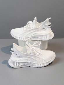 2025 New Style Women's Casual Sports Shoes Solid Color Lace-Up Slip-On Wear-Resistant Eva Insole Women's Tennis Shoes Indoor Exercise Outdoor Hiking Autumn And Winter Women's Shoes - White - View 1