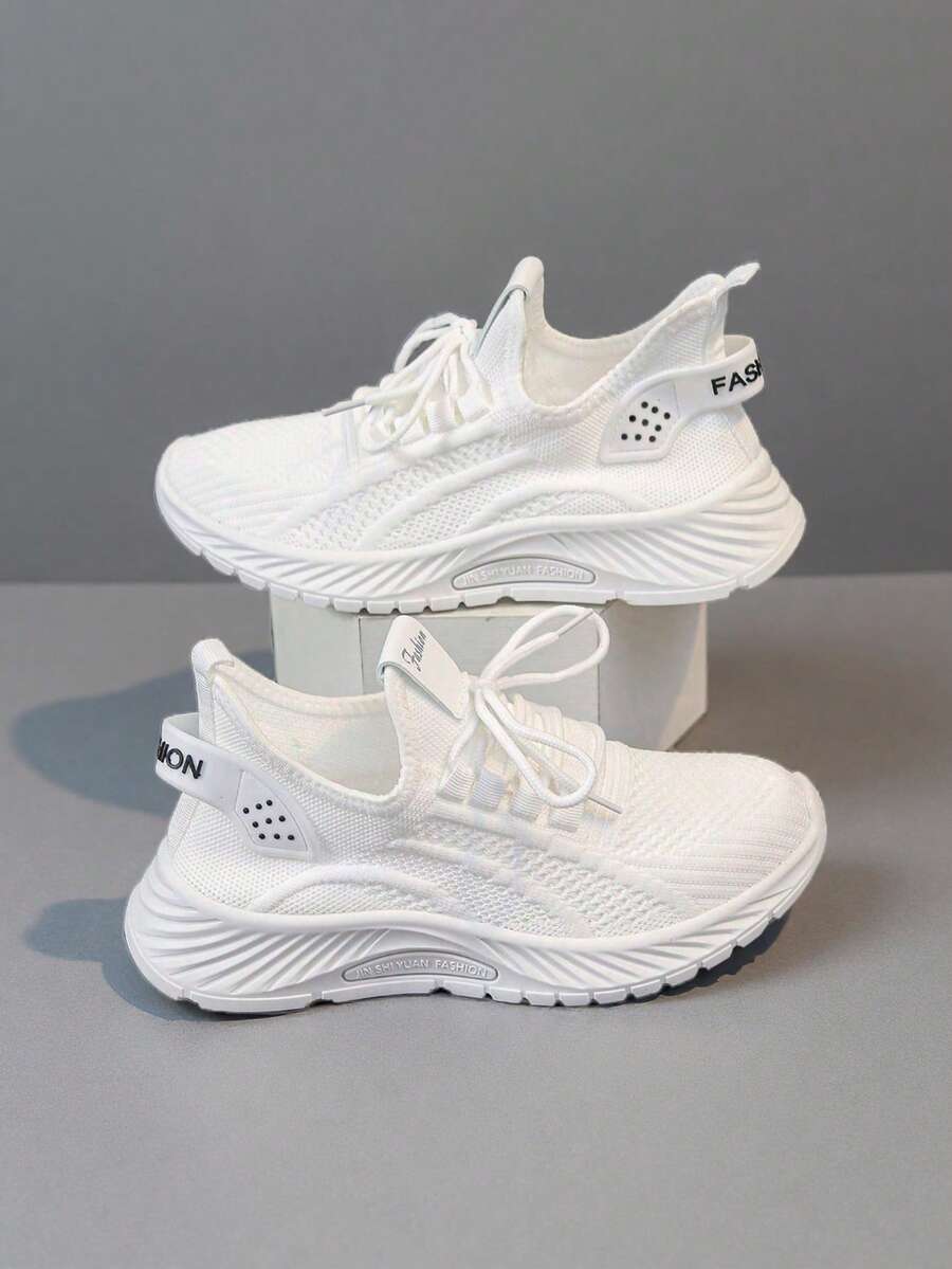 2025 New Style Women's Casual Sports Shoes Solid Color Lace-Up Slip-On Wear-Resistant Eva Insole Women's Tennis Shoes Indoor Exercise Outdoor Hiking Autumn And Winter Women's Shoes - White - View 1