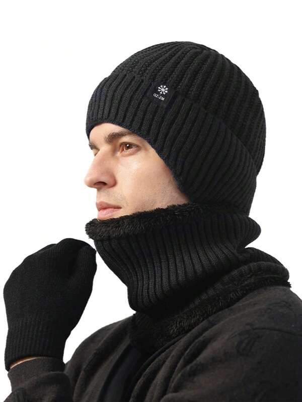 2 Stücke Herren Set aus Mütze und Schal für Herbst und Winter, gestrickte Beanie-Mütze mit Ohrenschutz, warm für das Radfahren