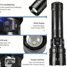 Senter LED Daya Tinggi, Senter Super Terang, Baterai Lithium Isi Ulang 2400mAh Terintegrasi, Senter Isi Ulang, Kabel USB, Termasuk Tali yang Dapat Diatur, Strip Berkedip, Senter Ekstra Besar, Cocok untuk Berkemah, Mendaki, Memancing, Hadiah Luar Biasa untuk Suami, Pacar, Ayah, Natal, Halloween - hitam - View 9