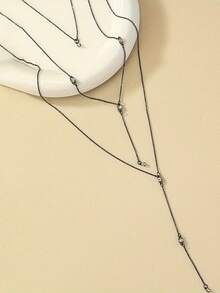 Trang trí Rhinestone Vòng cổ nhiều lớp Y Lariat - màu đen - Xem 2