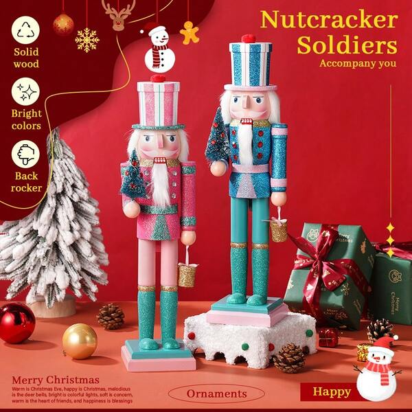 38cm Christmas Nutcracker Figurine, Wooden Craft, Hand-Held Christmas Tree Nutcracker Puppet, Home Decor For Fireplace, Tabletop, Christmas Party Supplies