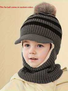 1pc Kids Winter Hat, Toddler Thick Ear Ion Knitted Warm Fleece Cap, Boys Girls Windproof Balaclava Ski Hat, Suitable For 3-8 Years Old Children, Daily Wear & Outdoor Snow - English Five-star Conjoined - View 14