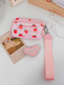 1个格子零钱包，女士钱包，卡包，拉链袋，短款钱包，小钱包，钥匙扣，手拿包，腕包，口红耳机包，便携式草莓卡包，钱包，樱桃腕包便携卡套，日常购物 - 彩色 - 查看 11