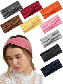 1 pieza Diadema elástica de unicolor para mujer, pañuelo de moda para maquillaje y deporte, diadema vintage, accesorio para el cabello, bandana para mujer