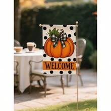 1pc Thanksgiving Plaid Pumpkin Sunflower Maple Leaf Floral Welcome Garden Flag - Holiday Double-Sided Waterproof Burlap, 11.8x17.7 Inches - Outdoor Autumn Decor, Outdoor Decoration (Flagpole Not Included)