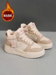 1 Pair Women's Colorblock Insulated Snow Boots, Round Toe Lace-Up Outdoor Casual Hiking Boots For Autumn/Winter