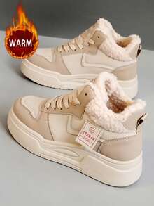 1 Pair Women's Colorblock Insulated Snow Boots, Round Toe Lace-Up Outdoor Casual Hiking Boots For Autumn/Winter