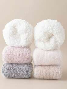 2/1 双女士厚实保暖羊毛睡眠袜，防滑毛绒家居袜，休闲室内拖鞋袜，时尚百搭 - 彩色 - 查看 10