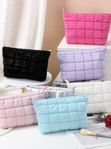 1pc Quilted Down Makeup Bag, Fashion Thickened Makeup Bag, Quilted Embroidered Diamond Pattern Makeup Bag, Casual Clutch, Warm Mini Bag, Cosmetic Storage Bag, Cosmetic Storage Pouch, Mini Makeup Bag, Travel Makeup Bag, Christmas Gift, Friend Gift, Gift, Mother's Day Gift - Multicolor - View 3