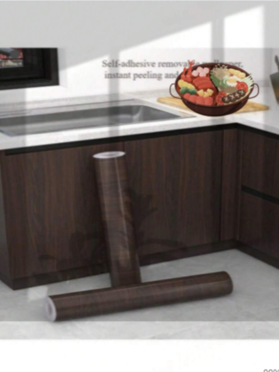 1 rolă de tapet vinil autoadeziv cu model maro de lemn, tapet detașabil autocolant impermeabil pentru bucătărie, baie, dormitor, living, blat, mobilier, decor interior și renovare, tapet, autocolante de perete, decor de cameră, tapet, autocolante de perete, decor dormitor, decor bucătărie