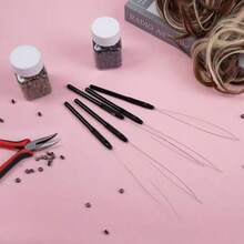 接发环穿针器拉钩工具……和珠子装置工具环穿线器用于头发或羽毛接发 - 黑色 - 查看 2