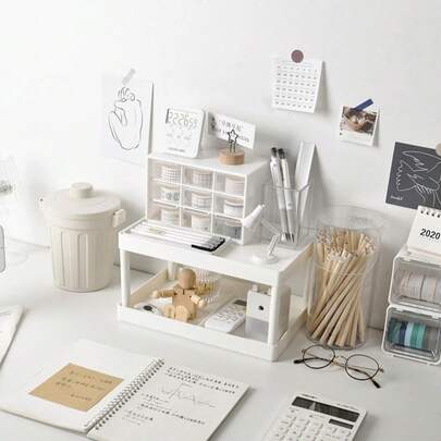 صندوق تخزين بتسع خانات مقاوم للغبار، لتخزين القرطاسية والمجوهرات والمستحضرات التجميلية قطعة واحدة