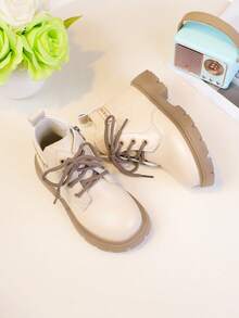 1 Pair Fashionable & Versatile Baby Boots For Autumn/Winter, Lace-Up Design For Flexible Adjustment, Snug Fit To Child's Foot Shape, Heel Pull Tab For Easy On/Off, Promotes Self-Care Ability