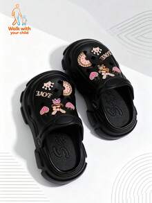 Walk With Your Child 1 Pair Children's Golden Rabbit Pattern Breathable Anti-Slip Sandals, Diamond-Encrusted Heart Accessories, Diamond-Encrusted Love Accessories, Open-Toe Slippers For Boys And Girls, Summer Beach Slides For Toddlers To Older Kids, Golden Rabbit Pattern And Cut Children's Sandals, Anti-Slip And Closed-Toe Children's Clogs, Summer Beach Sandals For Boys And Girls