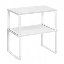 Estante para Especias, Juego de 2, Organizador de Armario, Estante de Almacenamiento de Cocina Extensible, Especiero de Metal y Madera de Ingeniería, Blanco Nieve y Blanco - Blanco - Ver 7