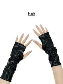 1 par de guantes negro brillante sin dedos cortos, adecuados para disfraz de Halloween, cosplay punk rock, clubes nocturnos, baile de hip hop